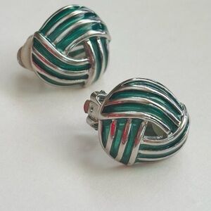 Vintage estate sale Green and Silver Knot Clip-On Earrings